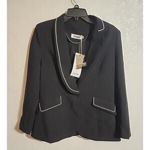 Susielady Ideal Lifestyle Blazer Jacket sz L Black Shoulder Pads Single Button